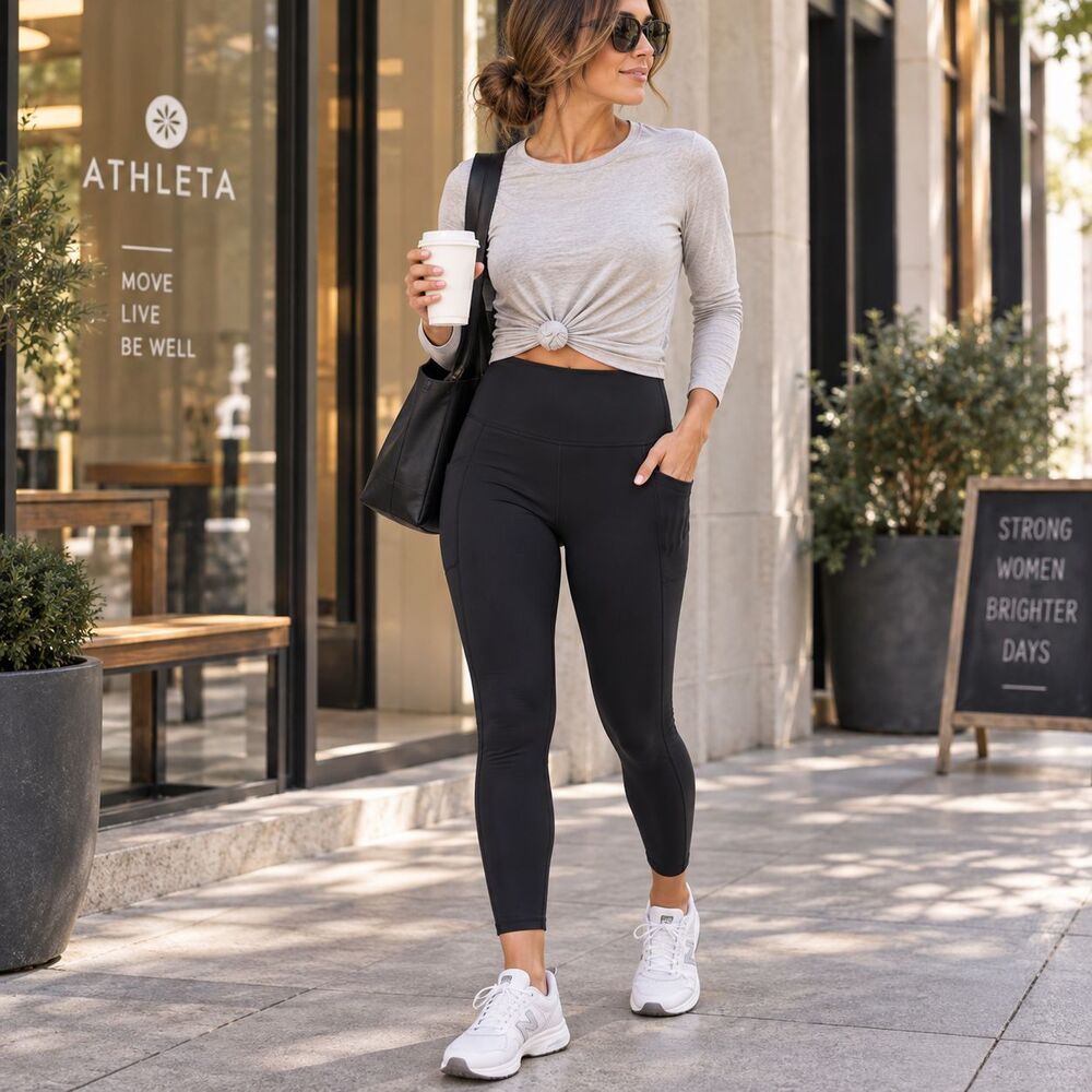 Athleta Pull-On Black Ankle Leggings w/ Pockets Women’s S 25" Inseam